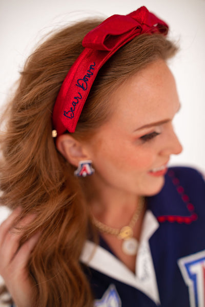 Arizona Red Thin Embroidered Ribbon Bow Headband