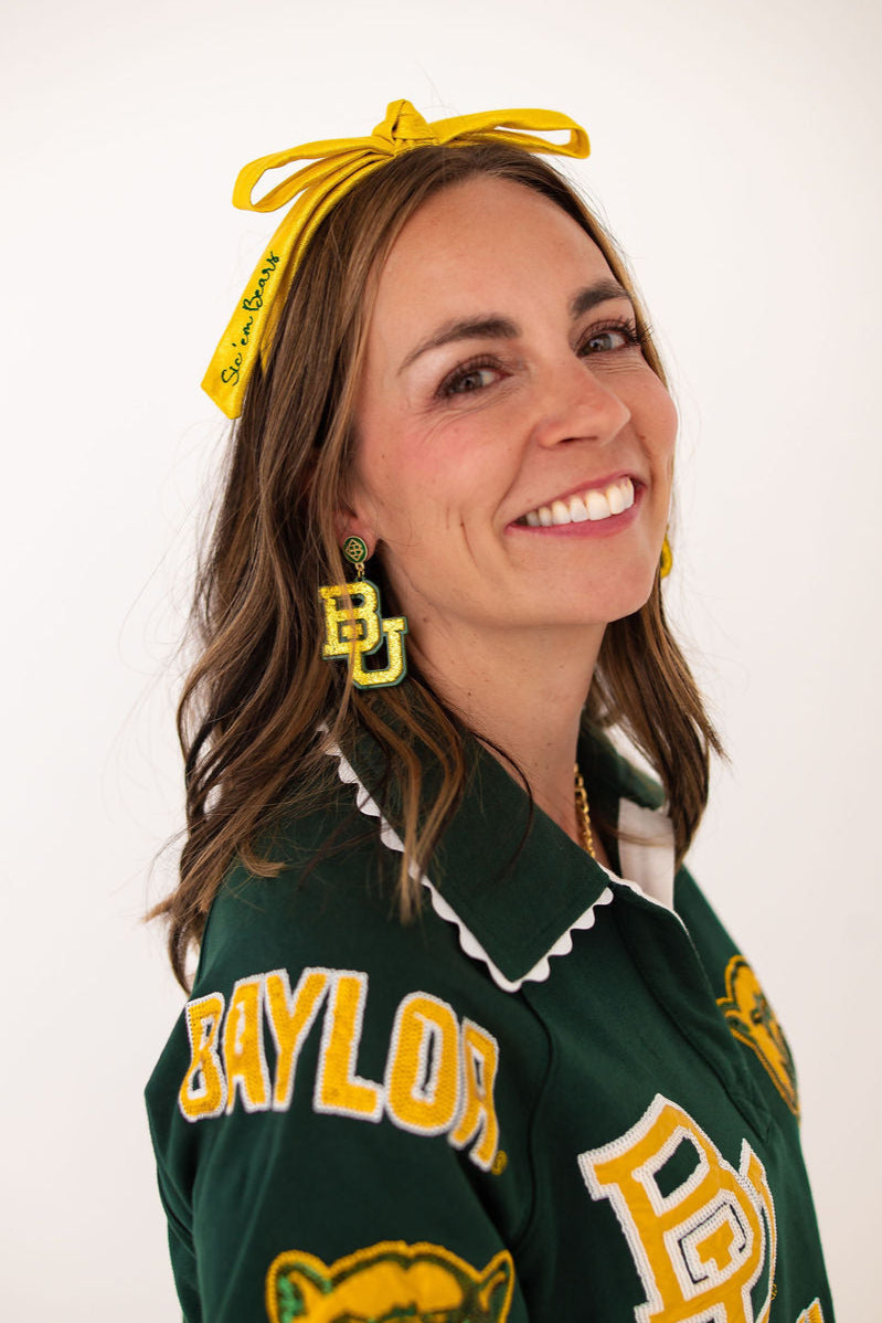 Baylor Yellow Thin Embroidered Ribbon Bow Headband