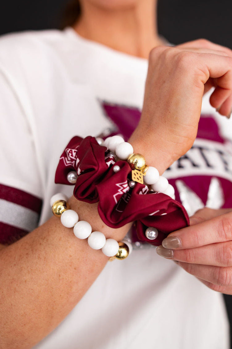 Mississippi State White and Maroon Dual Scrunchies