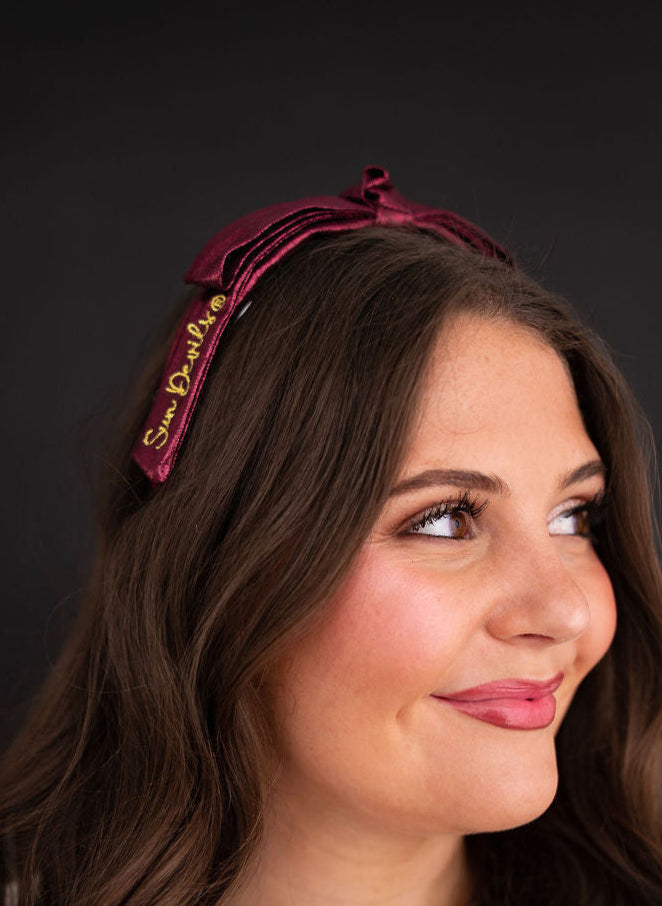 Arizona State Maroon Thin Embroidered Ribbon Bow Headband