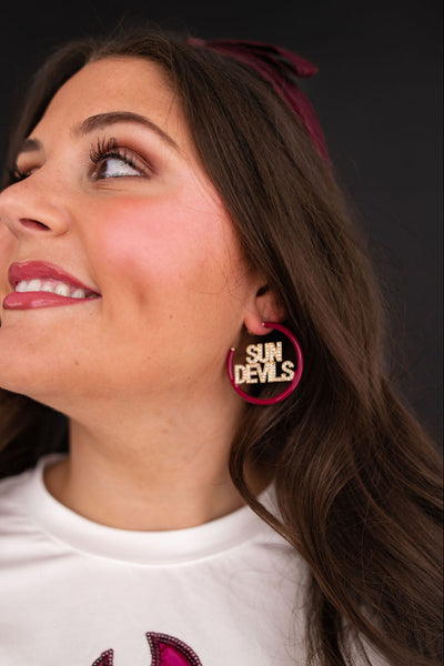 Arizona State SUN DEVILS Maroon Pavé Hoop Earrings