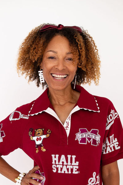 Mississippi State Maroon Thin Embroidered Ribbon Bow Headband