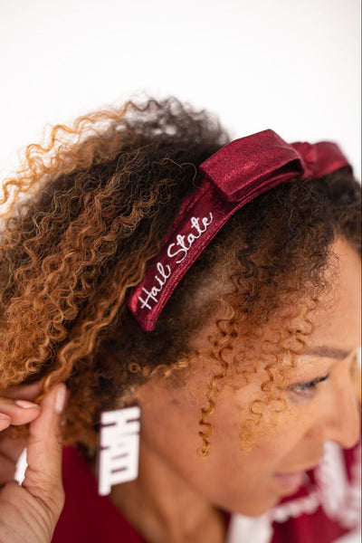 Mississippi State Maroon Thin Embroidered Ribbon Bow Headband