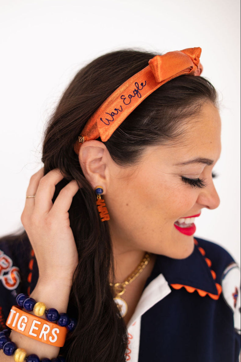 Auburn Orange Thin Embroidered Ribbon Bow Headband