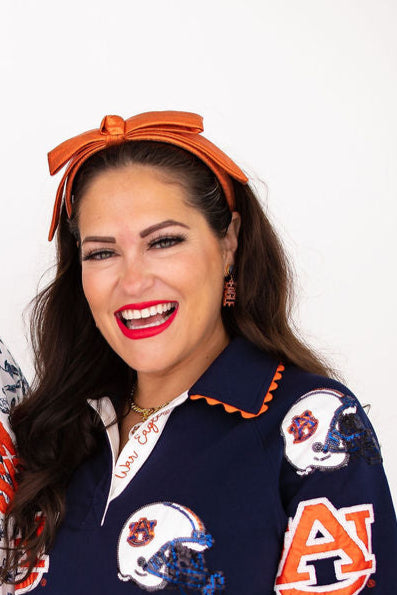 Auburn Orange Thin Embroidered Ribbon Bow Headband