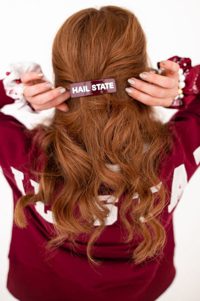 Mississippi State Maroon HAIL STATE Rectangle Barrette Clip