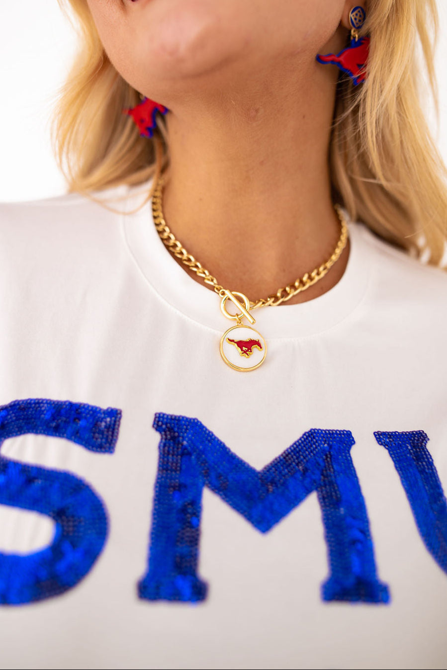 SMU Pearl Pendant Necklace