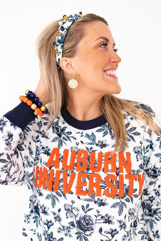Auburn Floral Toile Logo Headband