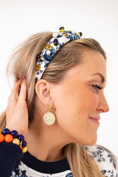 Auburn Floral Toile Logo Headband