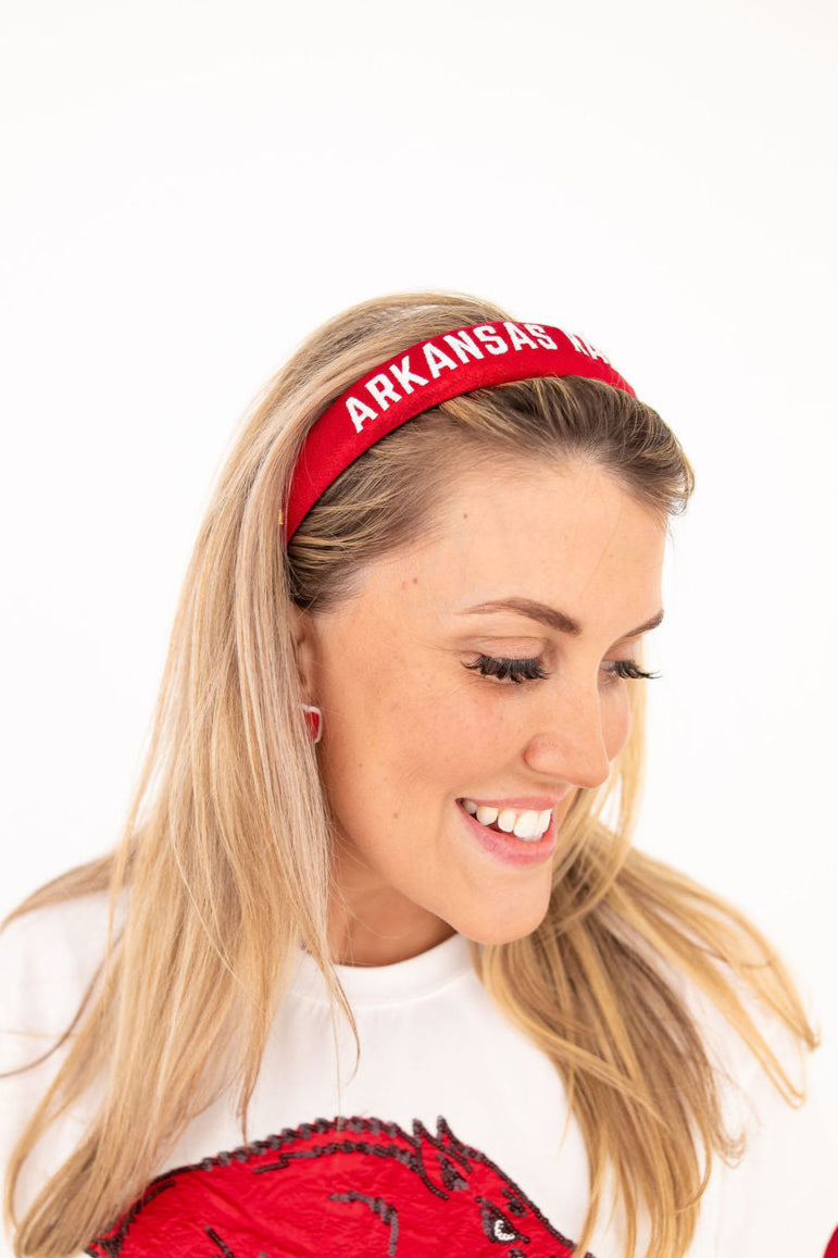 Arkansas Cardinal Red Thin Embroidered Headband