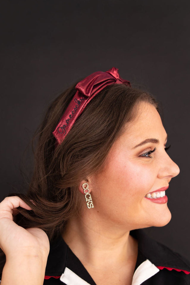University of South Carolina Garnet Thin Embroidered Ribbon Bow Headband