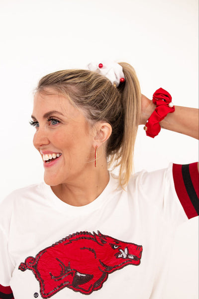 Arkansas White and Red Dual Scrunchies