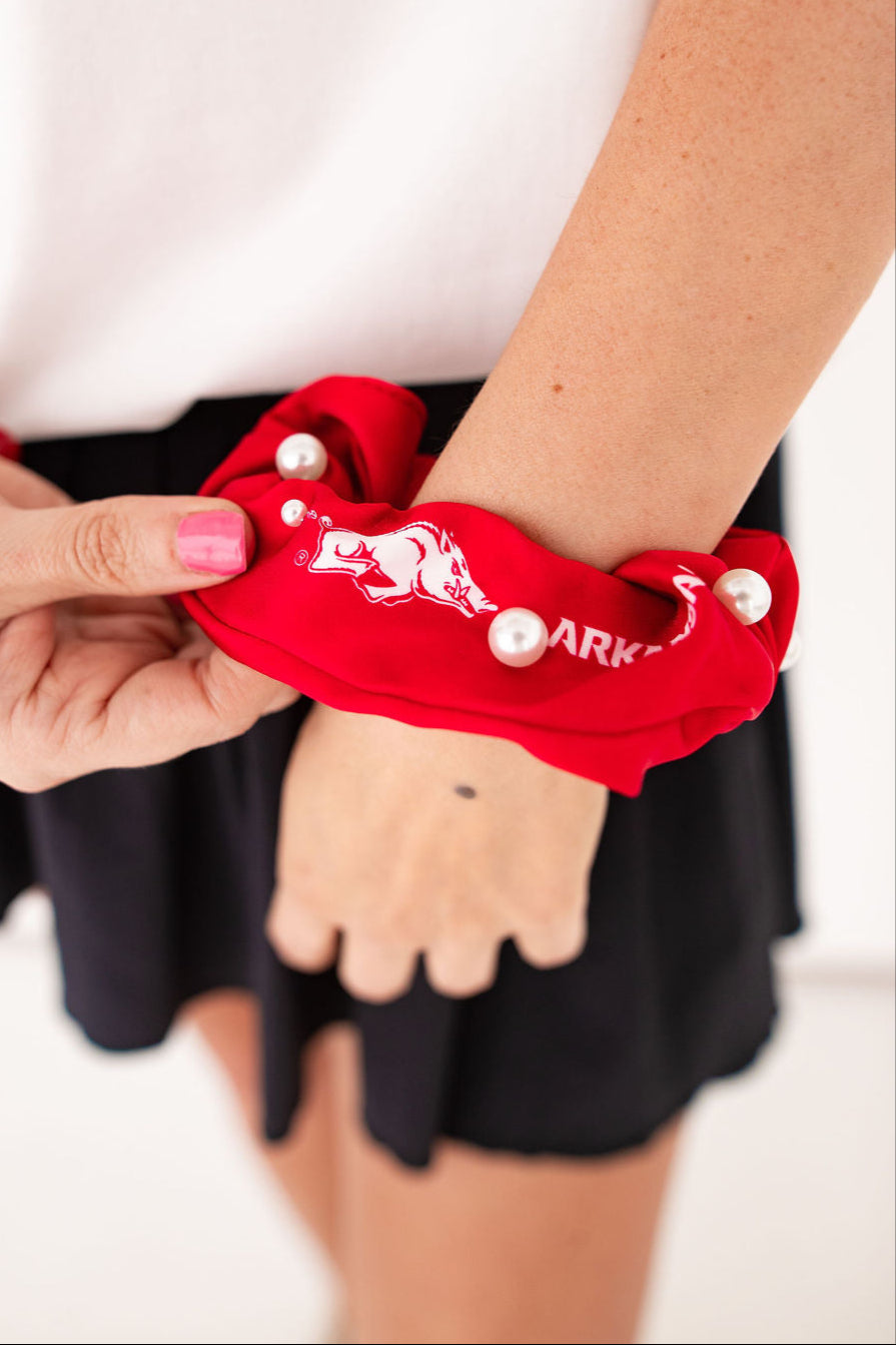 Arkansas White and Red Dual Scrunchies