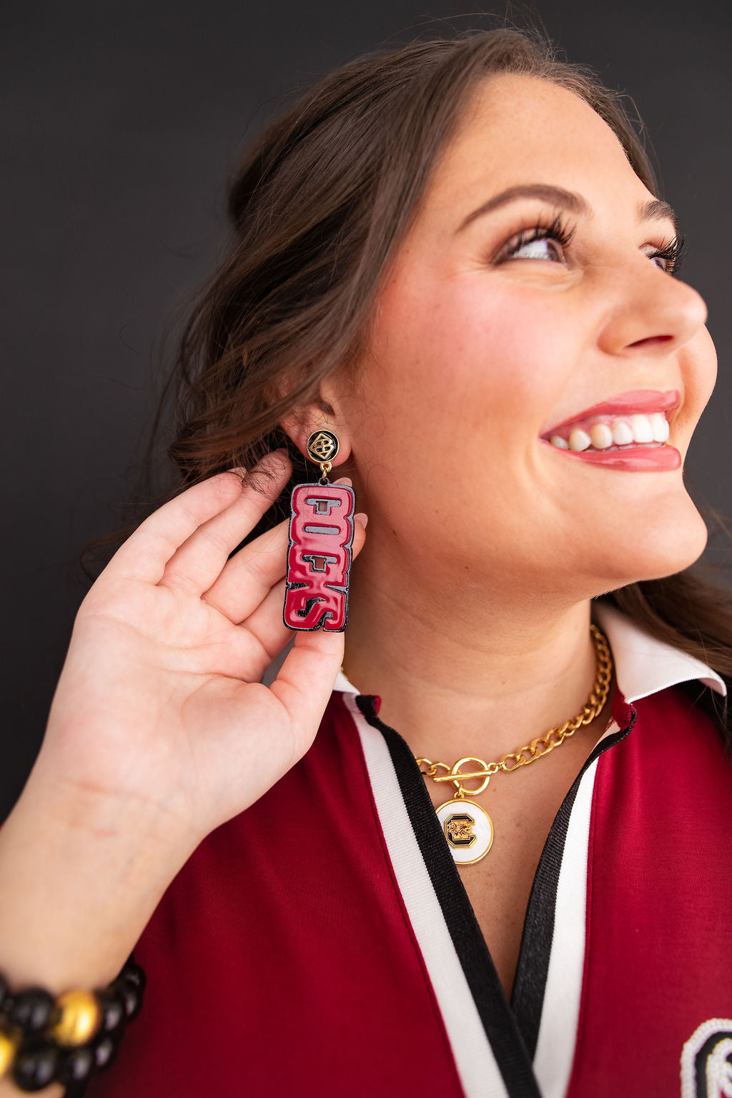 University of South Carolina Garnet & Black Glitter COCKS Earrings
