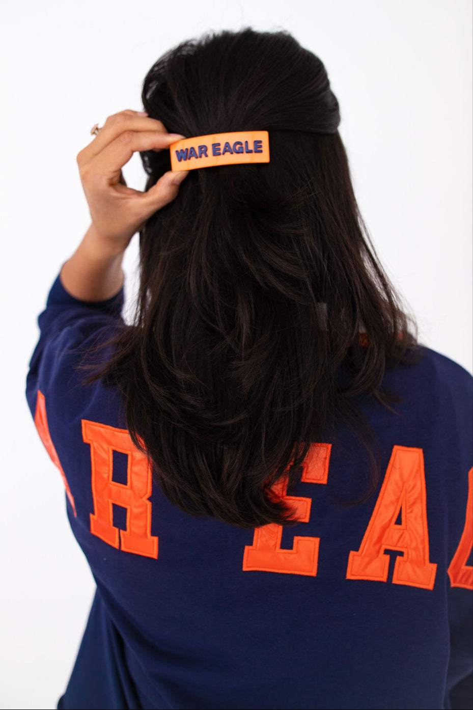 Auburn Orange WAR EAGLE Rectangle Barrette Clip