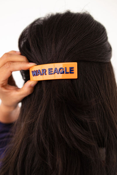 Auburn Orange WAR EAGLE Rectangle Barrette Clip