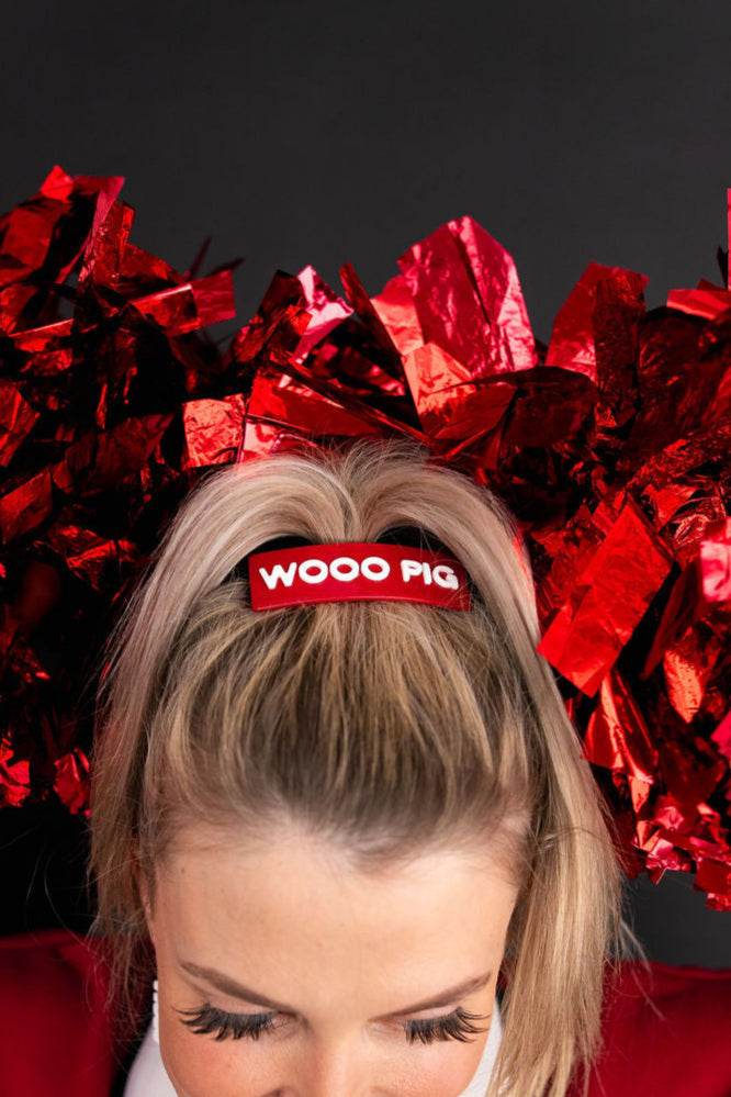 Cardinal Red WOOO PIG Rectangle Barrette Clip