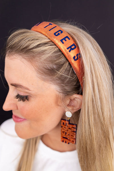 Auburn Orange Thin Embroidered Headband