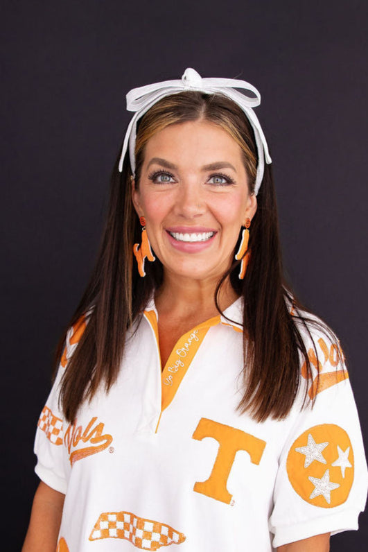 Tennessee White Thin Embroidered Ribbon Bow Headband