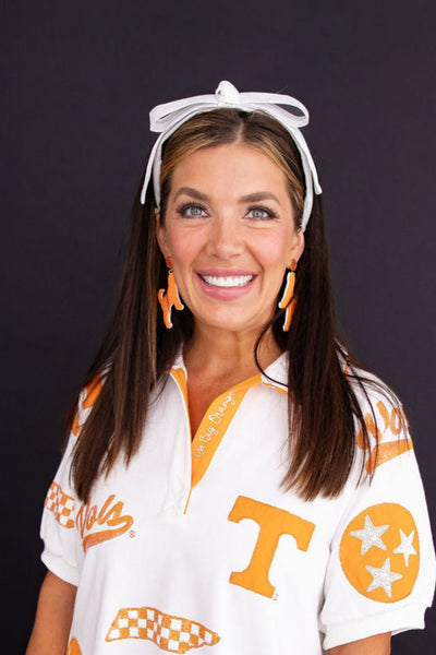 Tennessee White Thin Embroidered Ribbon Bow Headband