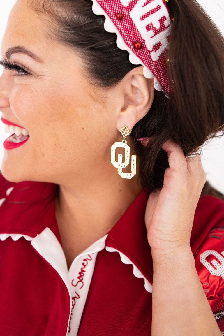 Oklahoma Silver Logo Earring with BC Logo