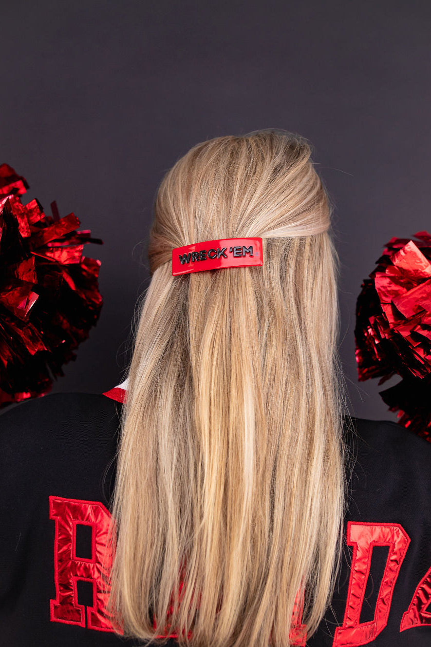 Texas Tech Red WRECK'EM Rectangle Barrette Clip
