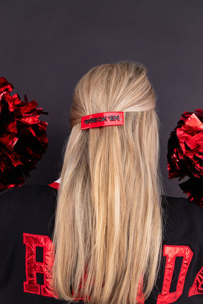 Texas Tech Red WRECK'EM Rectangle Barrette Clip