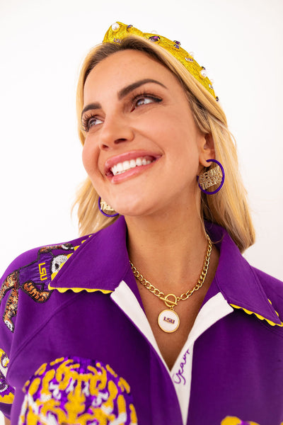 LSU Purple Pavé Hoop Earrings