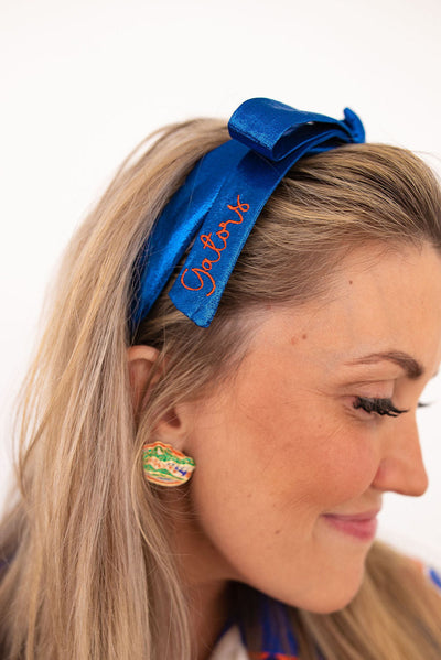 Florida Blue Thin Embroidered Ribbon Bow Headband
