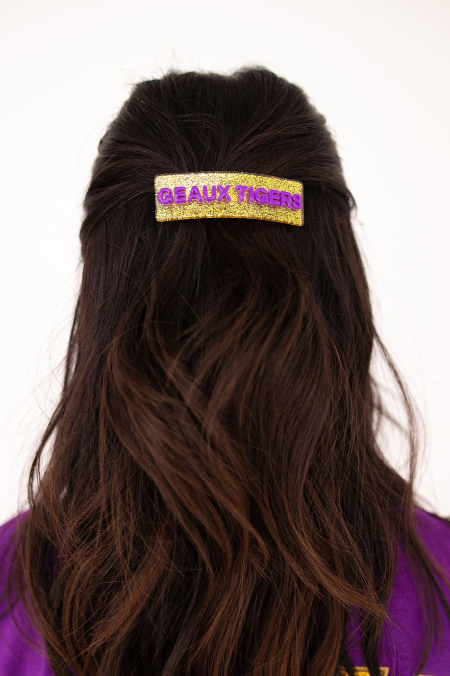 LSU Gold GEAUX TIGERS Rectangle Barrette Clip