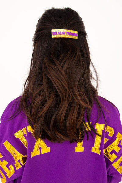 LSU Gold GEAUX TIGERS Rectangle Barrette Clip