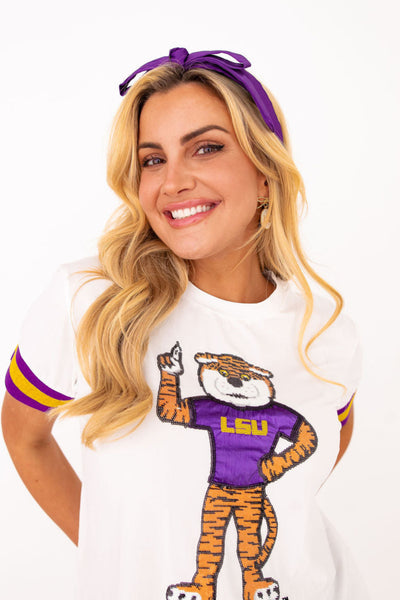 LSU Purple Thin Embroidered Ribbon Bow Headband