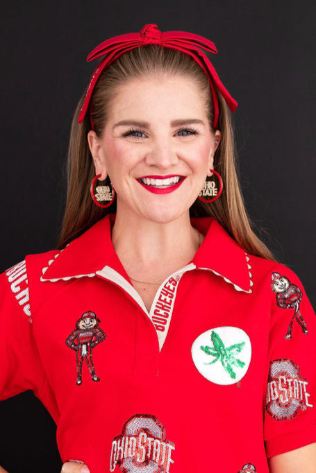 Ohio State Scarlet Thin Embroidered Ribbon Bow Headband