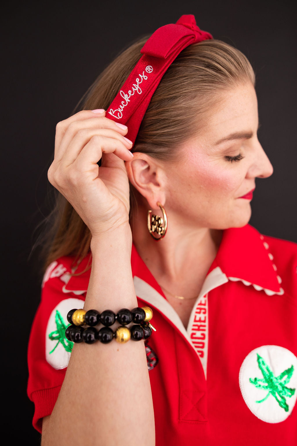 Ohio State Scarlet Thin Embroidered Ribbon Bow Headband