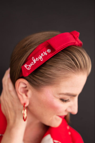 Ohio State Scarlet Thin Embroidered Ribbon Bow Headband
