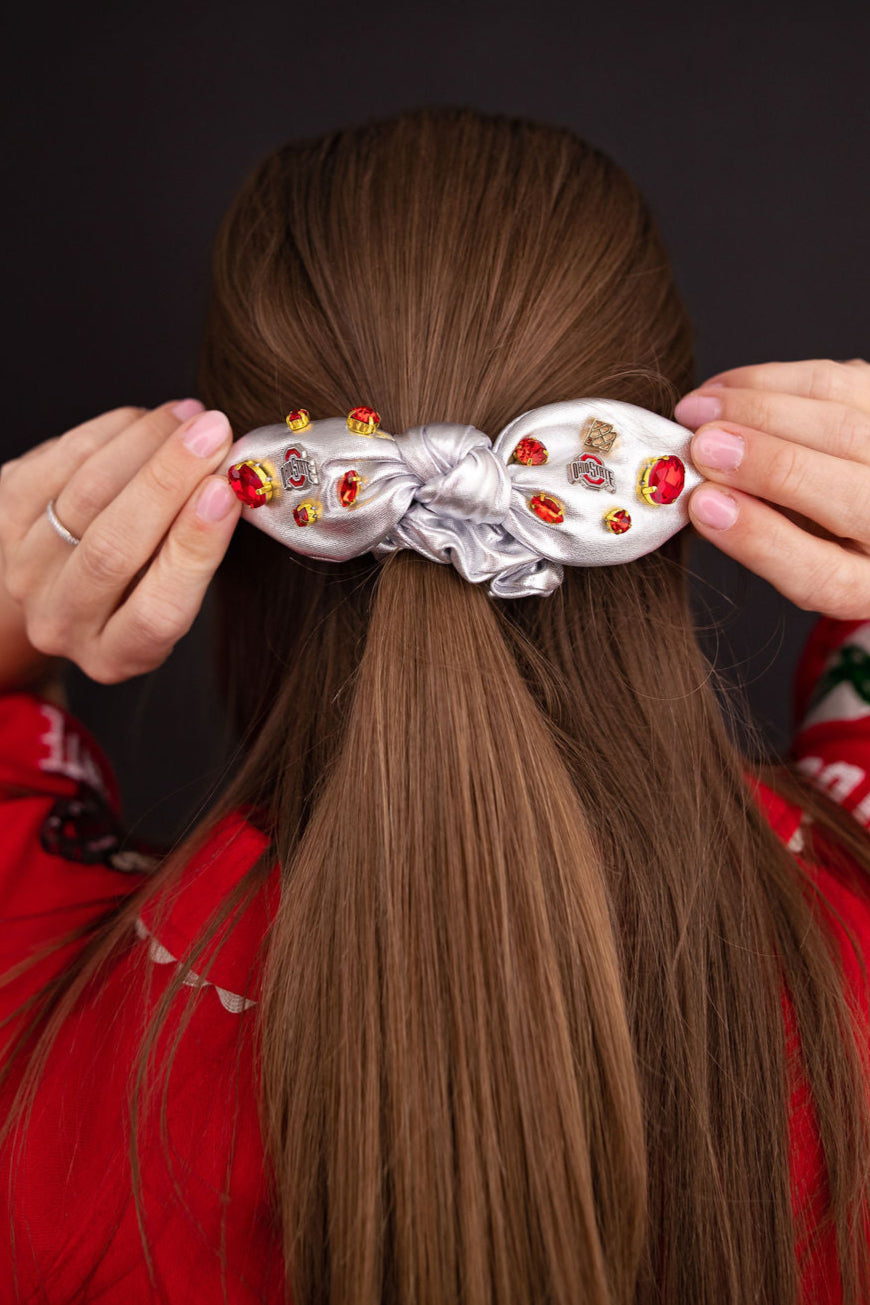Ohio State Silver Logo Bow Scrunchie