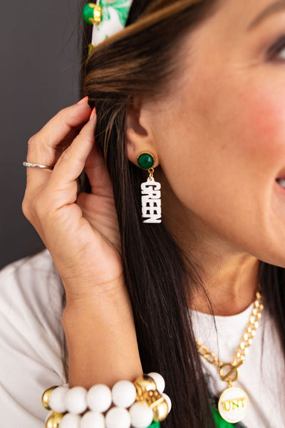 North Texas Mini White MEAN GREEN Earrings