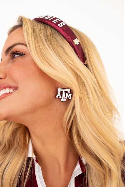 Texas A&M White & Maroon Glitter A&M Logo Studs