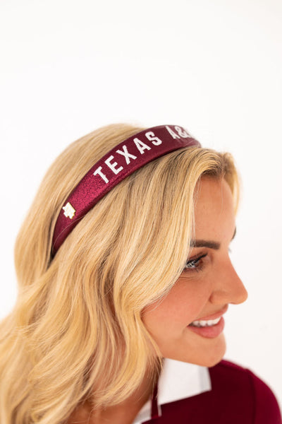 Texas A&M Maroon Thin Embroidered Headband