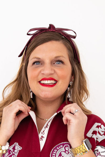 Texas A&M Maroon Thin Embroidered Ribbon Bow Headband