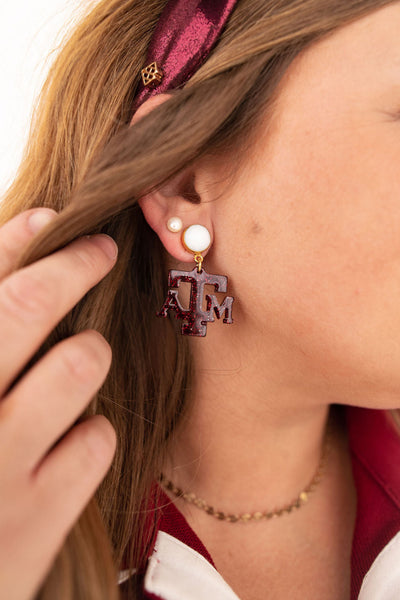 Texas A&M Mini Maroon Glitter A&M Earrings