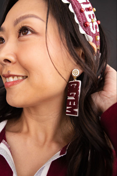 Texas A&M Maroon & White GIG'EM AGGIES Earrings