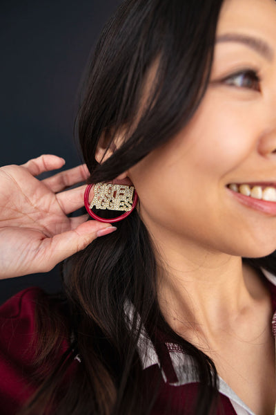 Texas A&M GIG'EM Maroon Pavé Hoop Earrings