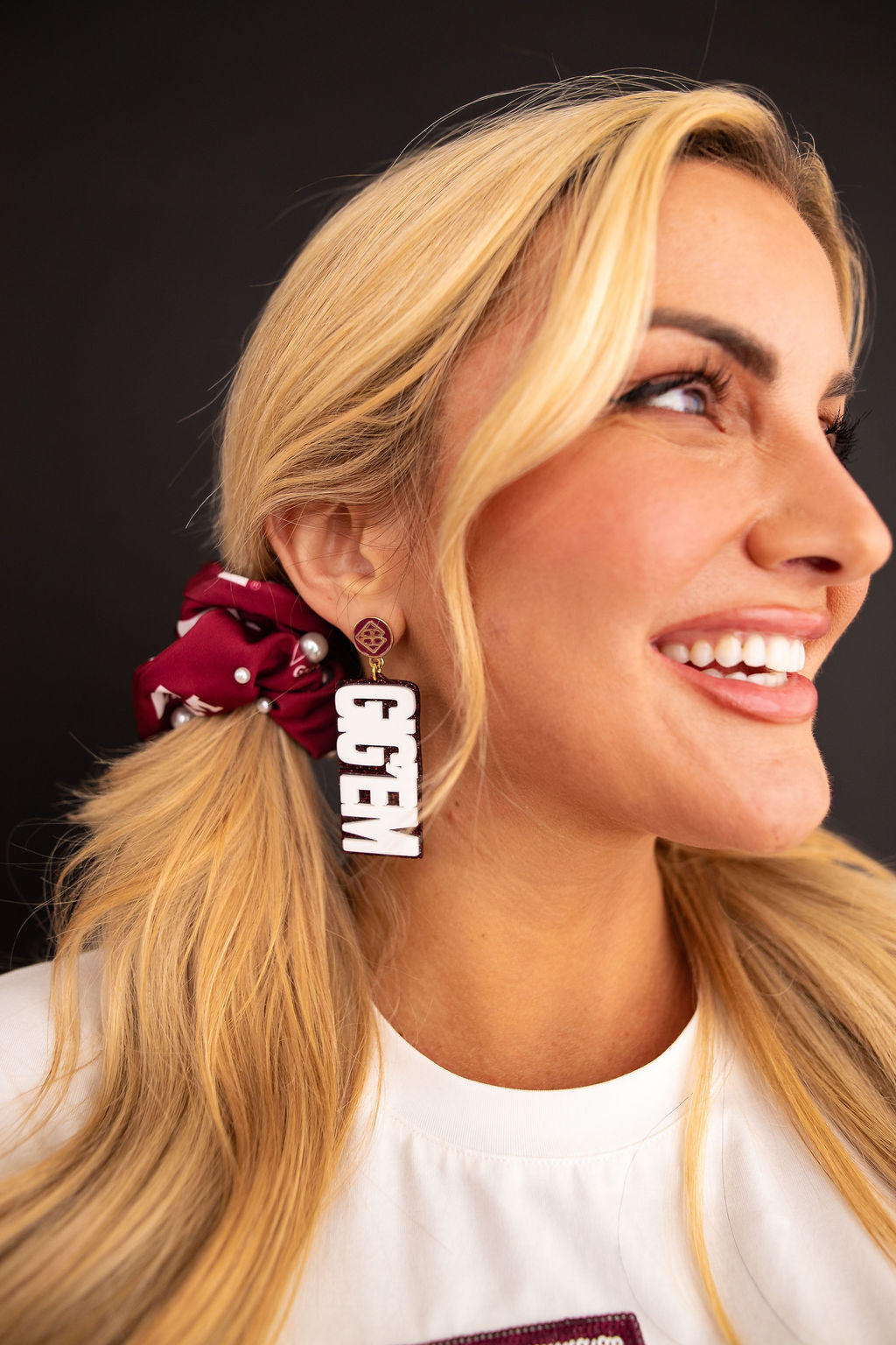 Texas A&M White and Maroon Glitter GIG'EM AGGIES Earrings