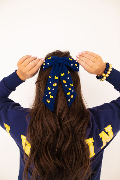 Michigan Navy Bow Barrette