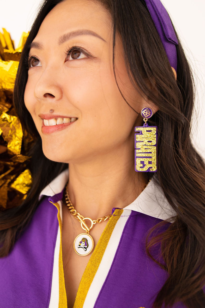 East Carolina Gold Glitter PIRATES Earrings