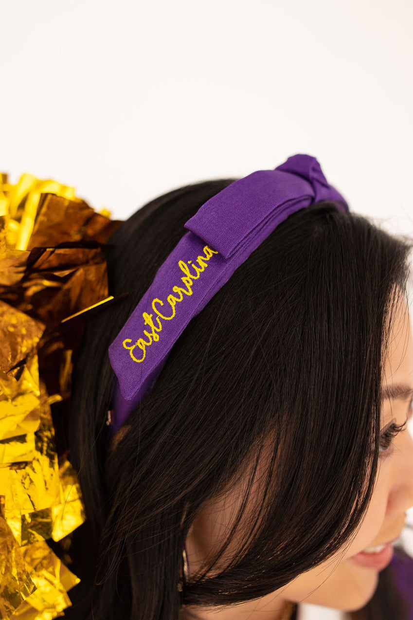East Carolina Purple Thin Embroidered Ribbon Bow Headband