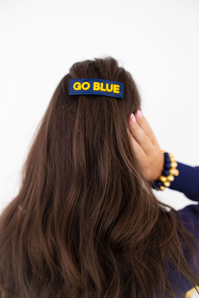 Michigan Navy GO BLUE Rectangle Barrette Clip