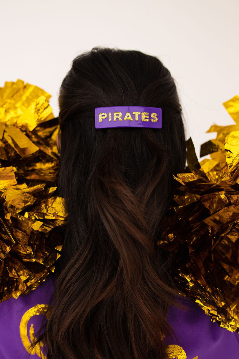 Purple PIRATES Rectangle Barrette Clip