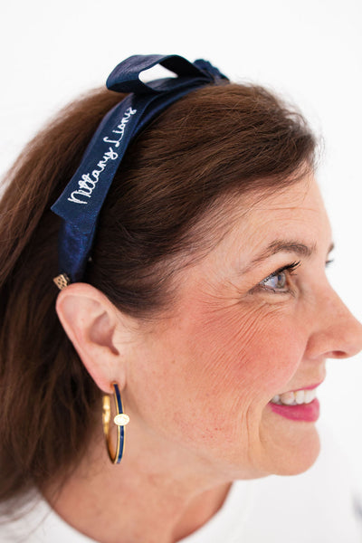 Penn State Navy Thin Embroidered Ribbon Bow Headband